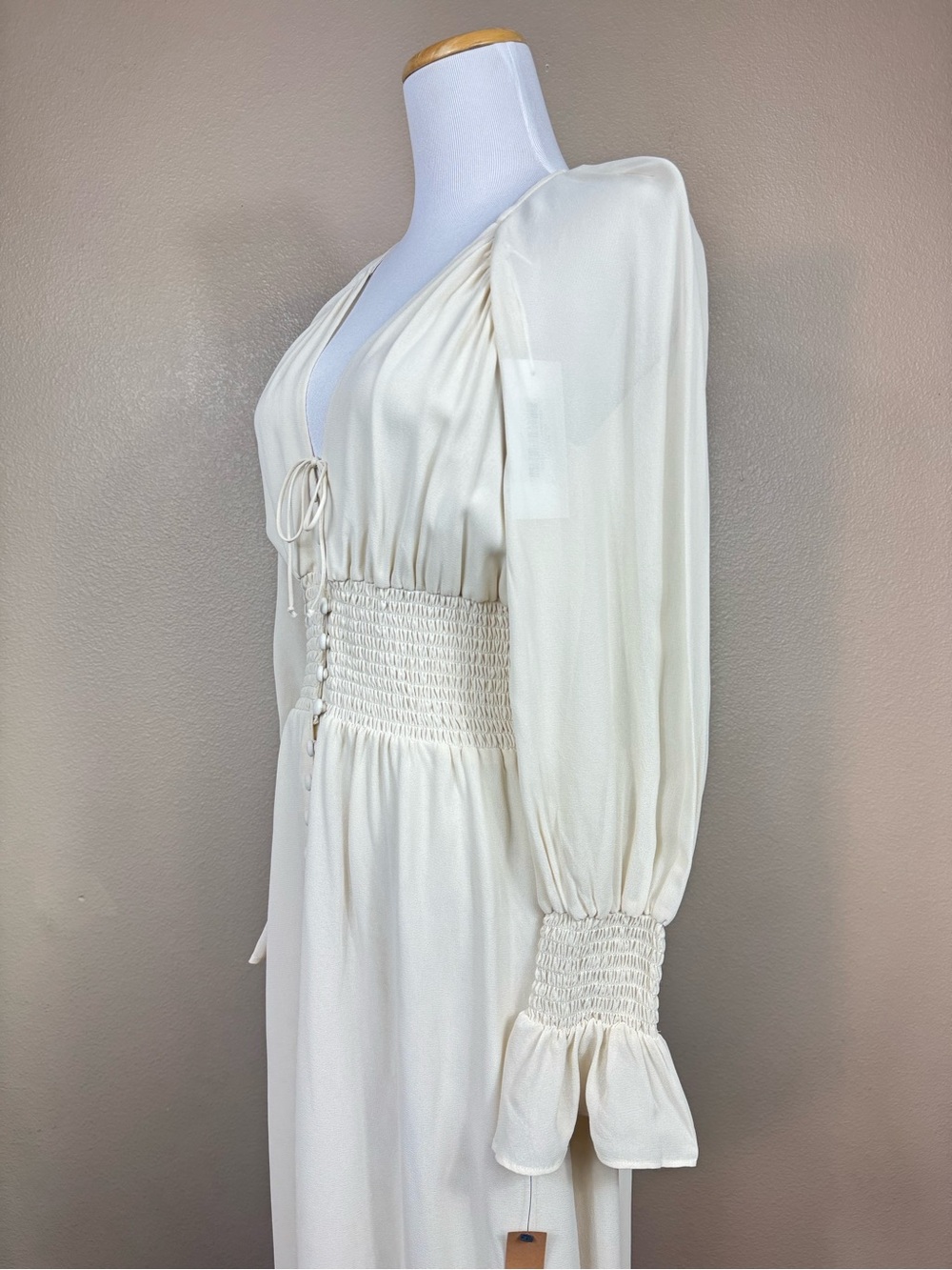 NWT Reformation Fia Midi Dress Smocked Waist Summery Cream White Size‎ 0 C - Picture 8 of 15